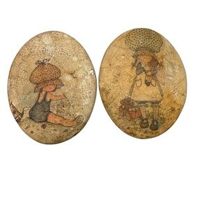 Vintage Holly Hobbie Decorative Oval Plaques Set of 2